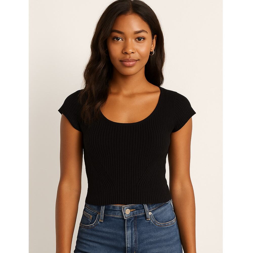 Future Collective Jenee Naylor Black Ribbed Knit Sleeveless Cutout Back Top XL
